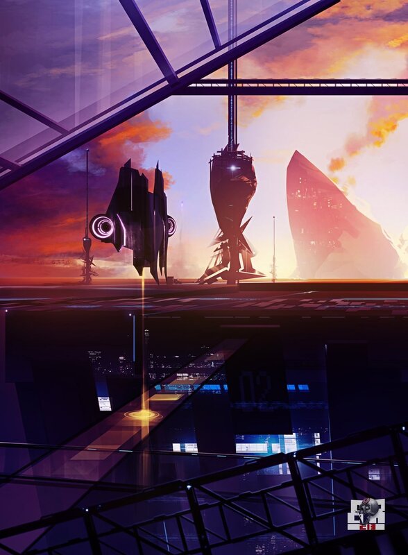 Futuristic Space Station — Purple, Dramatic, Sunset