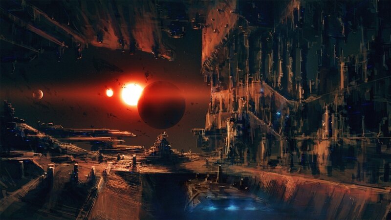 Futuristic Space Station — Red, Dramatic, Night