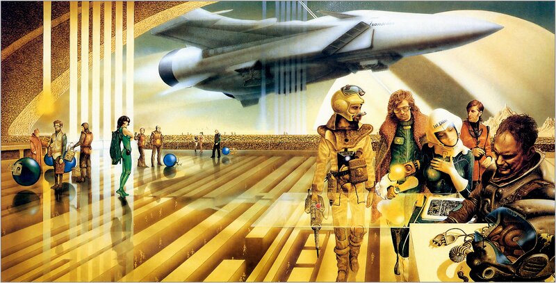 Futuristic space station scene