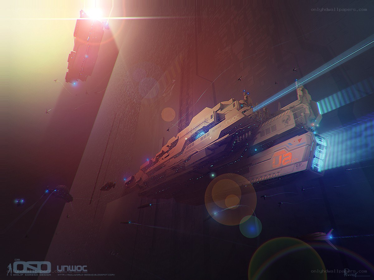 Futuristic space station scene
