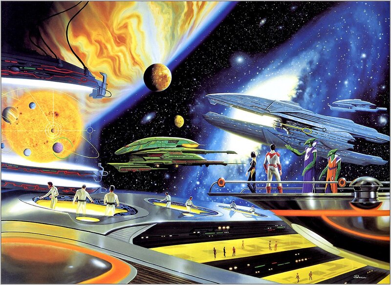Futuristic space station scene