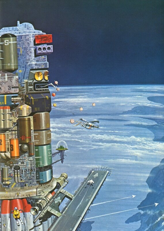 Futuristic space station scene