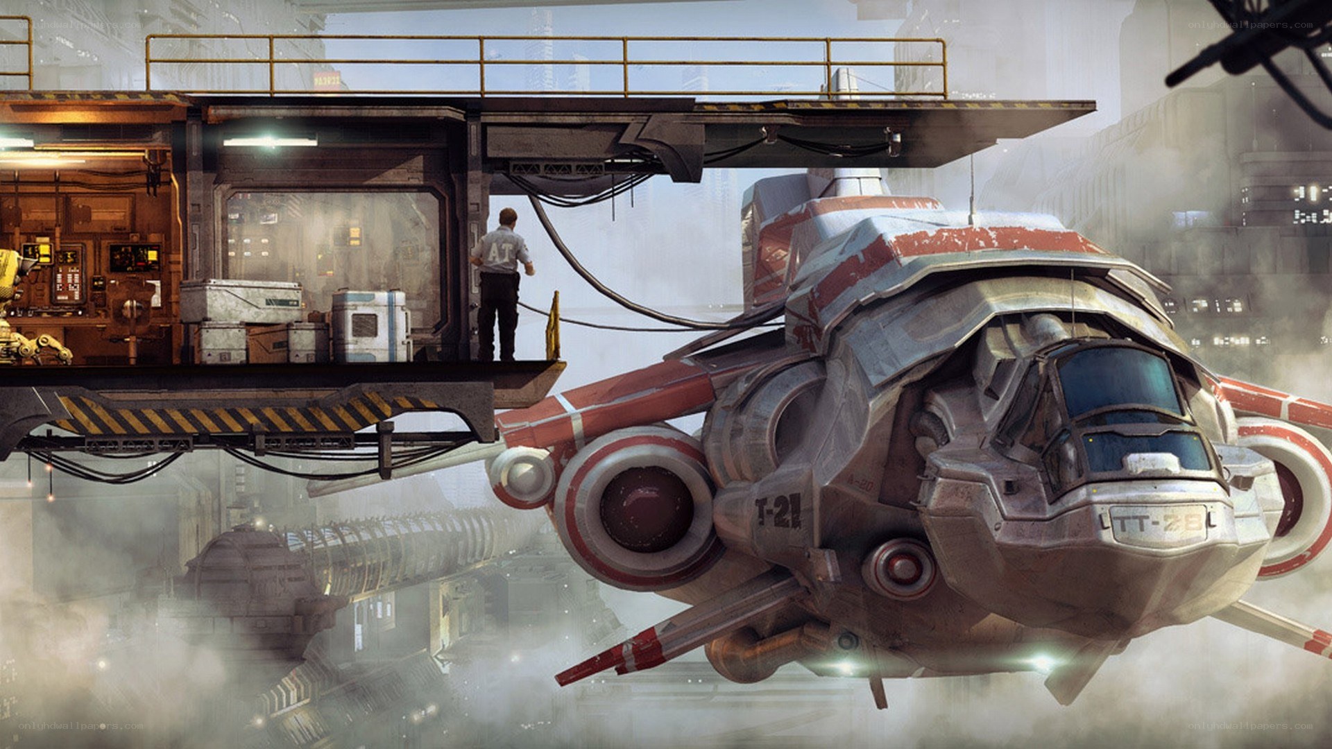 futuristic spacecraft at a station