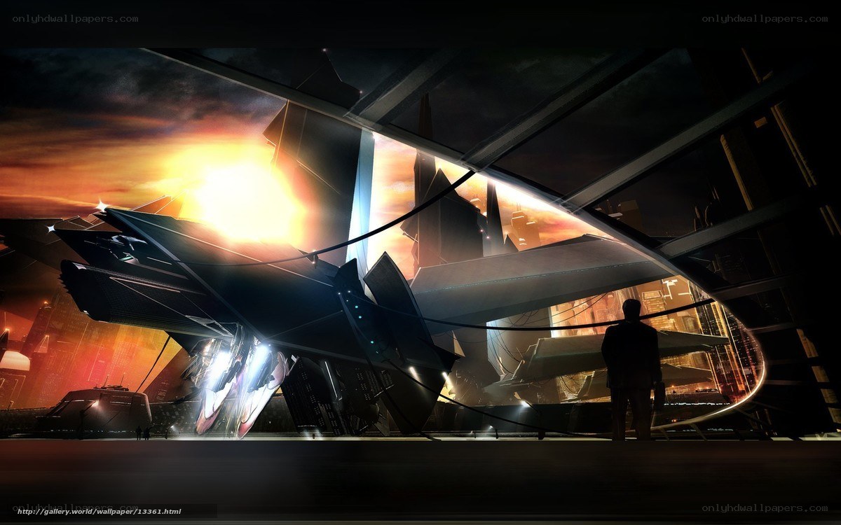 Futuristic spacecraft at sunset