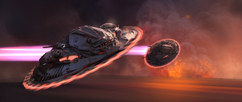 Futuristic Spacecraft — Black, Dramatic, Digital Art, Explosion