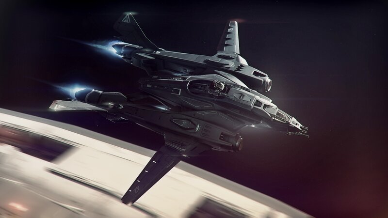 Futuristic Spacecraft — Black, Dramatic, Night, 3d Render, Planet