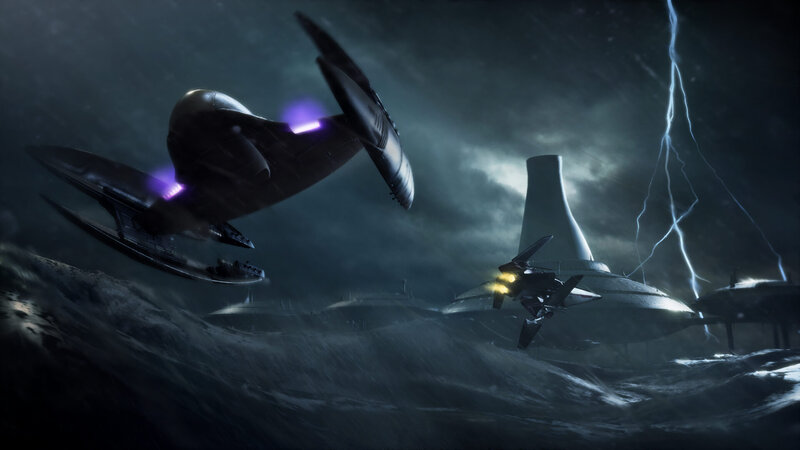 Futuristic Spacecraft — Black, Dramatic, Night, Digital Art