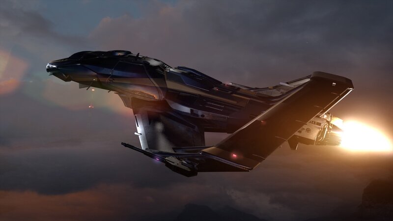 Futuristic Spacecraft — Black, Dramatic, Sunset
