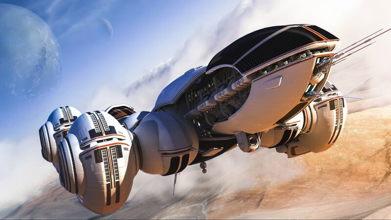 Futuristic Spacecraft — Blue, Dramatic, Afternoon