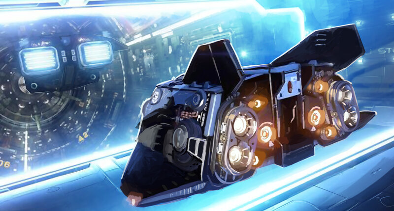 Futuristic Spacecraft — Blue, Dramatic, Digital Art, Engine Glow
