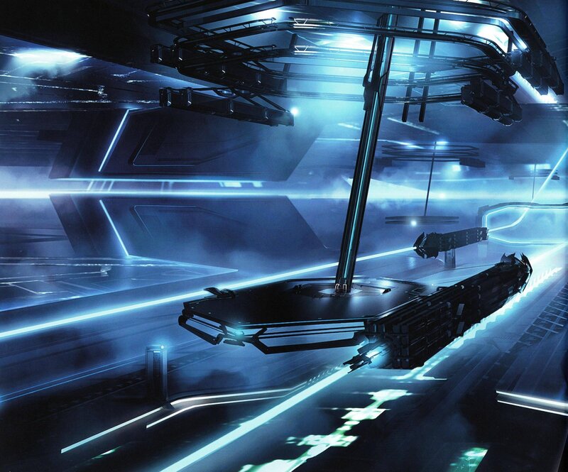 Futuristic Spacecraft — Blue, Dramatic, Digital Art, Hanger