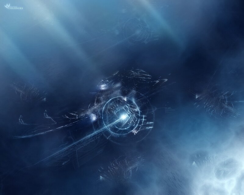 Futuristic Spacecraft — Blue, Dramatic, Digital Art, Light Beams