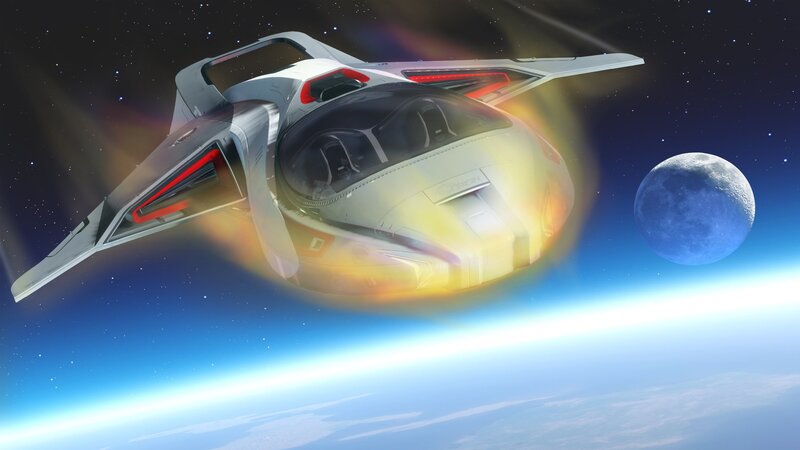 Futuristic Spacecraft — Blue, Dramatic, Digital Art, Planet