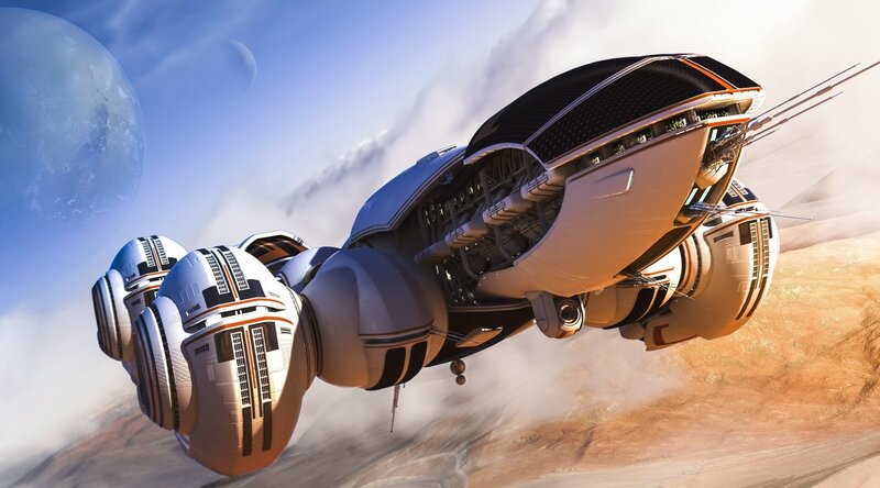 Futuristic Spacecraft — Blue, Dramatic, Digital Art