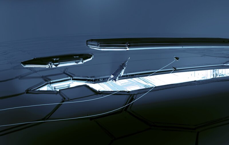Futuristic Spacecraft — Blue, Dramatic, Night, Digital Art, Platforms