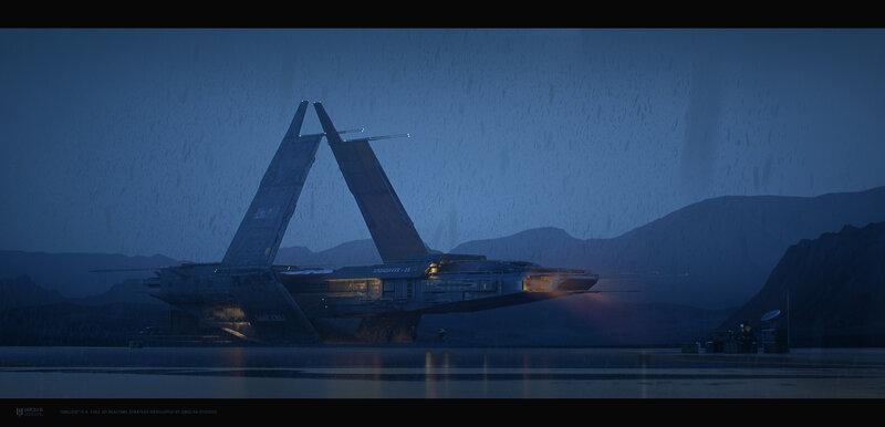 Futuristic Spacecraft — Blue, Dramatic, Night, Digital Art