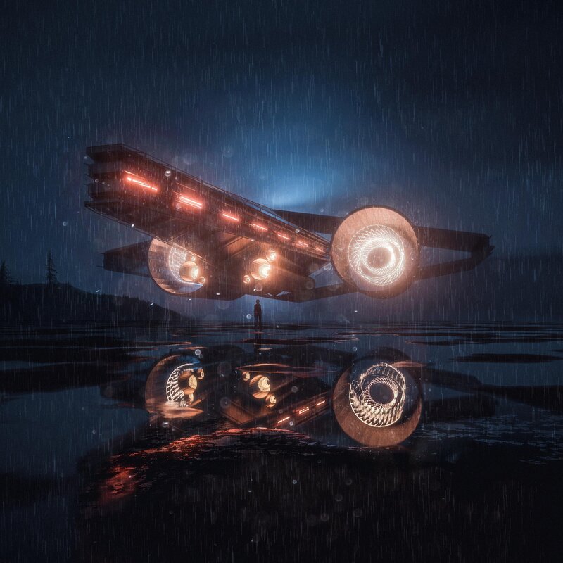 Futuristic Spacecraft — Blue, Dramatic, Night