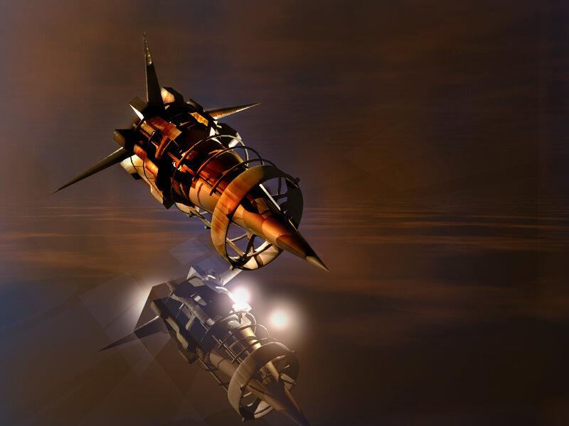 Futuristic Spacecraft — Brown, Dramatic, 3d Render, Reflection