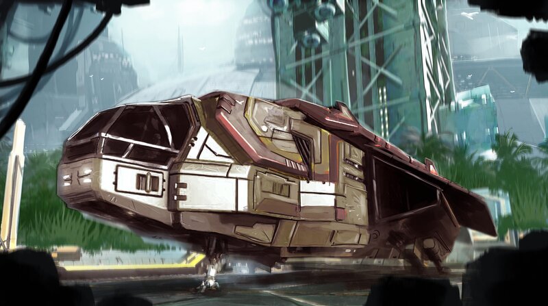 Futuristic Spacecraft — Brown, Dramatic, Digital Art