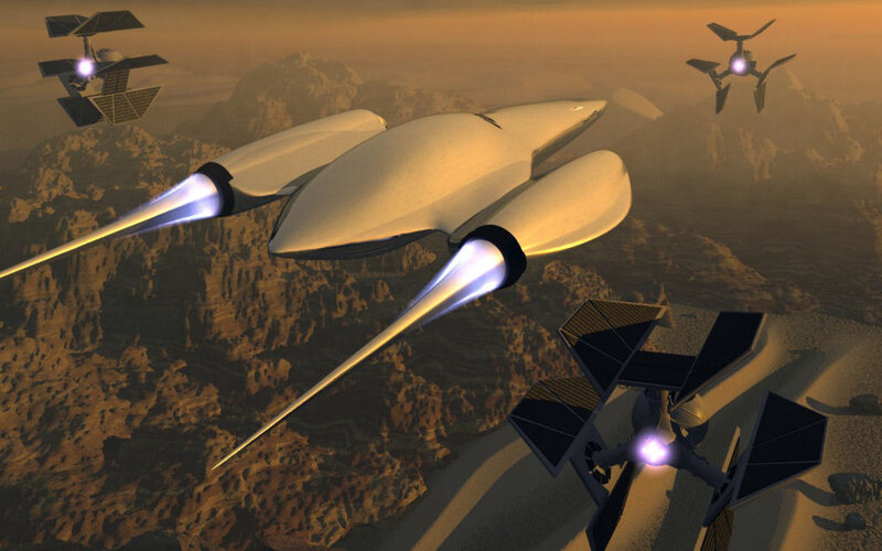 Futuristic Spacecraft — Brown, Dramatic, Sunset