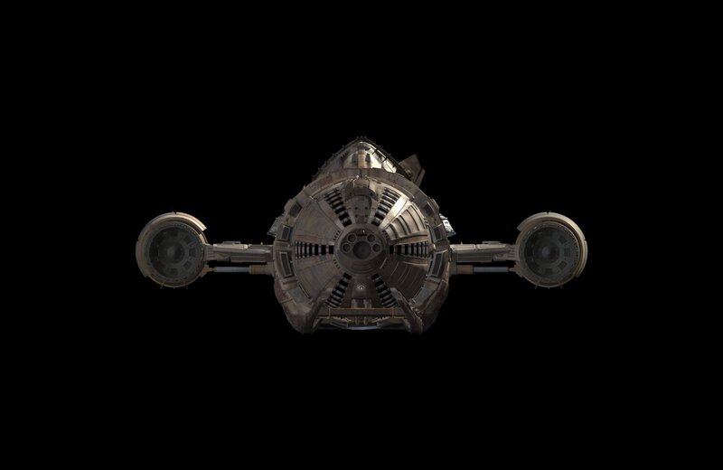 futuristic spacecraft from behind