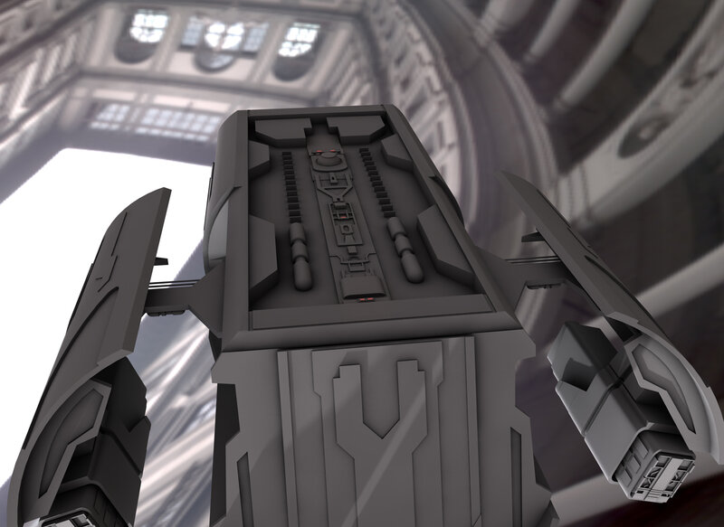 Futuristic Spacecraft — Gray, Dramatic, 3d Render, Hanger
