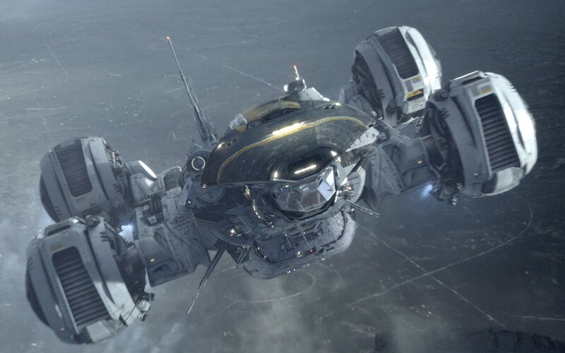 Futuristic Spacecraft — Gray, Dramatic, 3d Render, Planet, Engines
