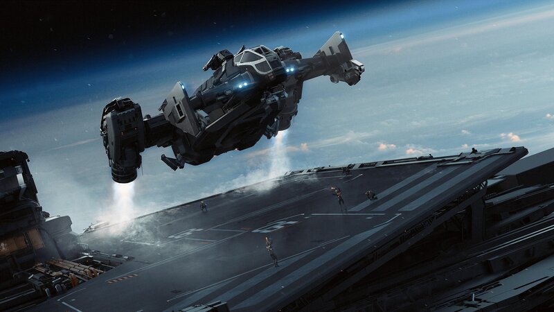 Futuristic Spacecraft — Gray, Dramatic, Digital Art, Aircraft Carrier