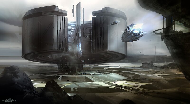 Futuristic Spacecraft — Gray, Dramatic, Digital Art, Cylindrical Structure