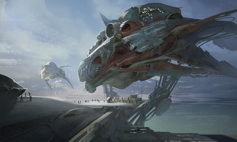 Futuristic Spacecraft — Gray, Dramatic, Digital Art, People