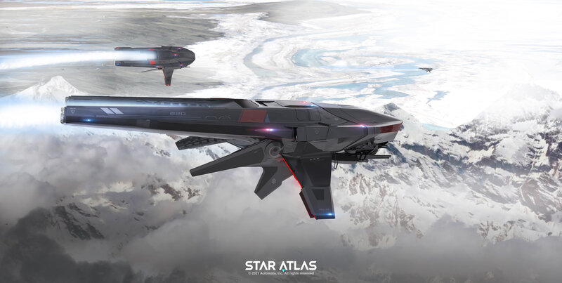 Futuristic Spacecraft — Gray, Dramatic, Digital Art, Snowy Mountains