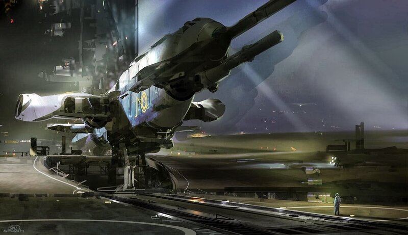 Futuristic Spacecraft — Gray, Dramatic, Night, Digital Art