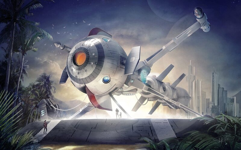 Futuristic Spacecraft — Gray, Dramatic, Night