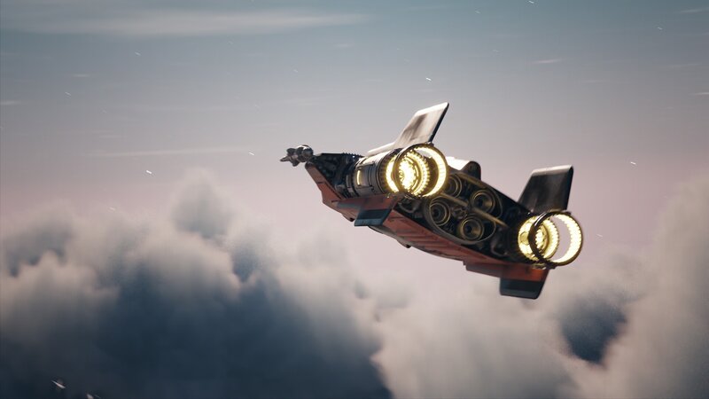 Futuristic Spacecraft — Gray, Dramatic, Sunset, 3d Render