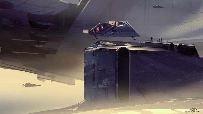 Futuristic Spacecraft — Gray, Dramatic, Sunset, Digital Art, Platform