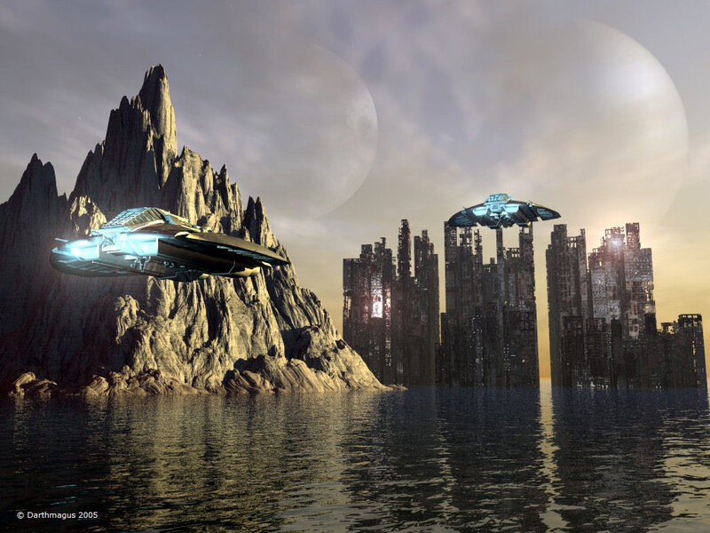 Futuristic Spacecraft — Gray, Dramatic, Sunset