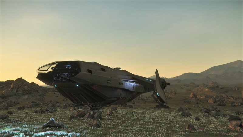 Futuristic Spacecraft — Gray, Serene, Sunset