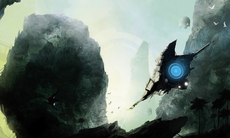 Futuristic Spacecraft — Green, Dramatic, Afternoon