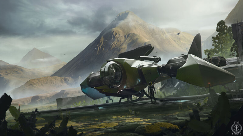 Futuristic Spacecraft — Green, Dramatic, Digital Art