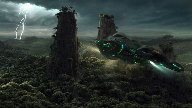 Futuristic Spacecraft — Green, Dramatic