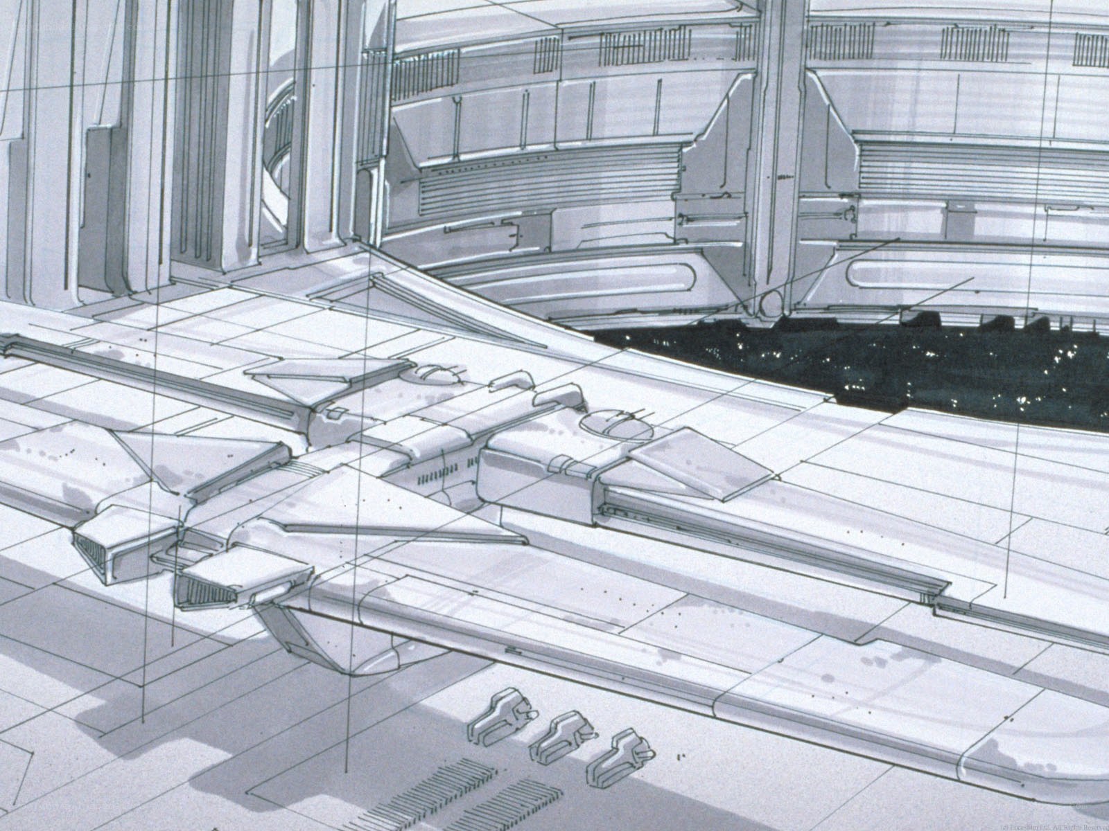futuristic spacecraft hangar