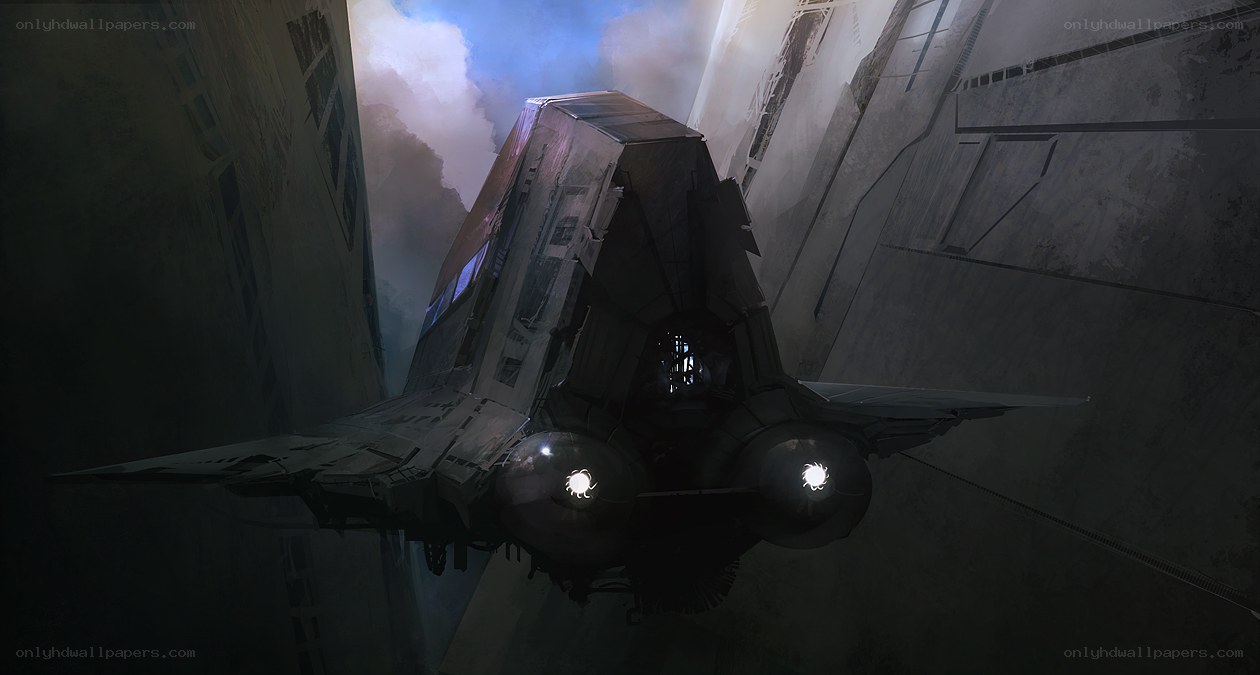 futuristic spacecraft in canyon