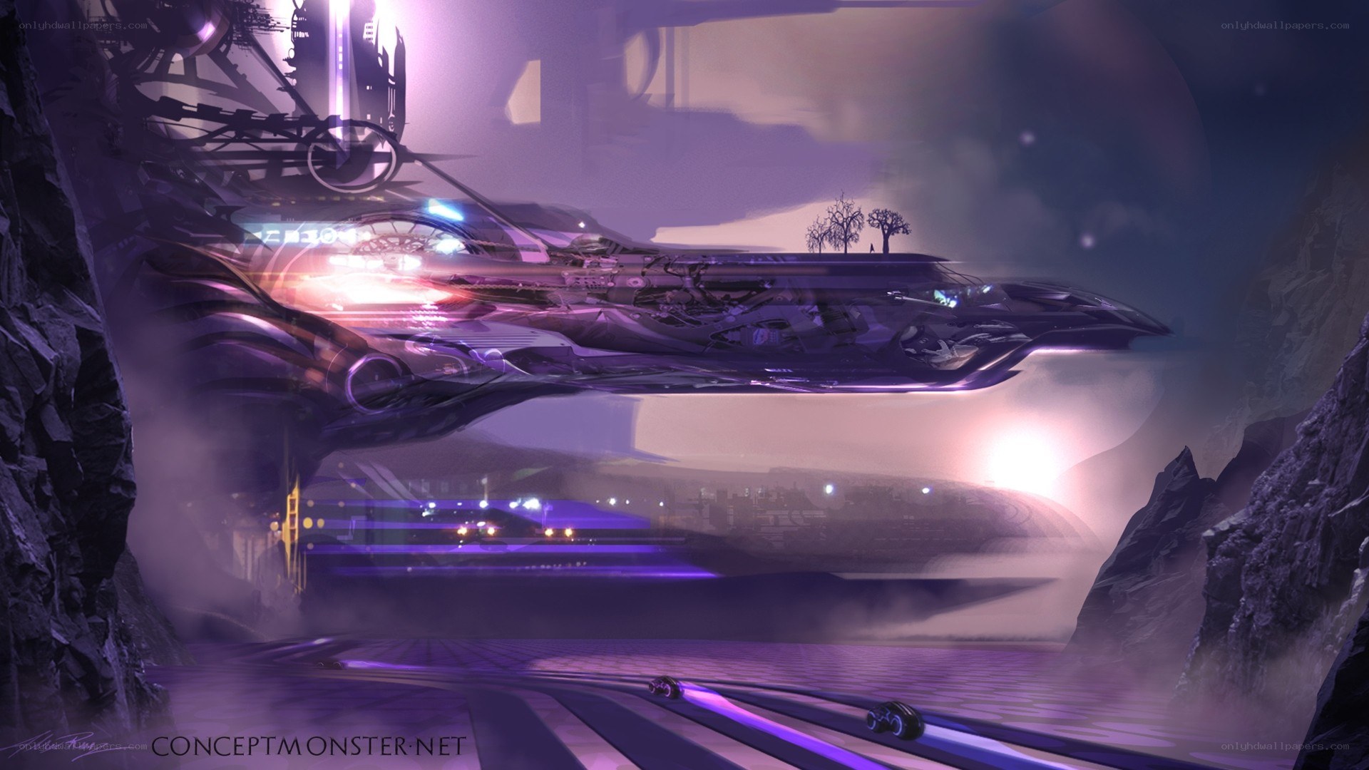 futuristic spacecraft in canyon
