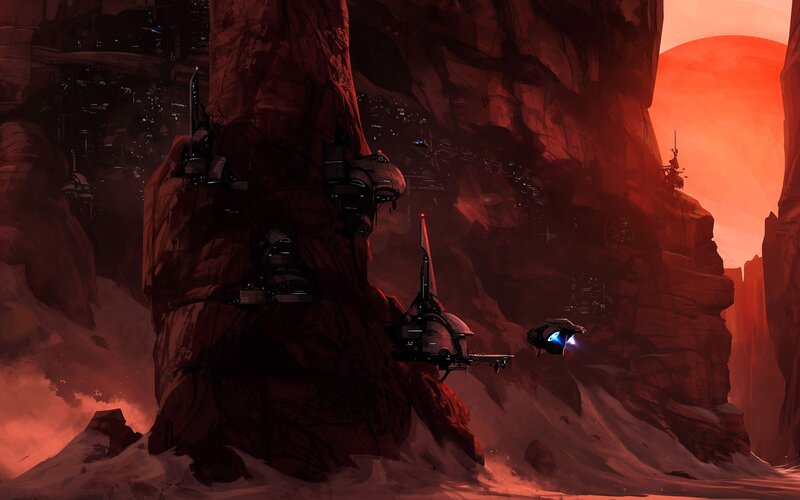 Futuristic Spacecraft in Canyon — Red, Dramatic