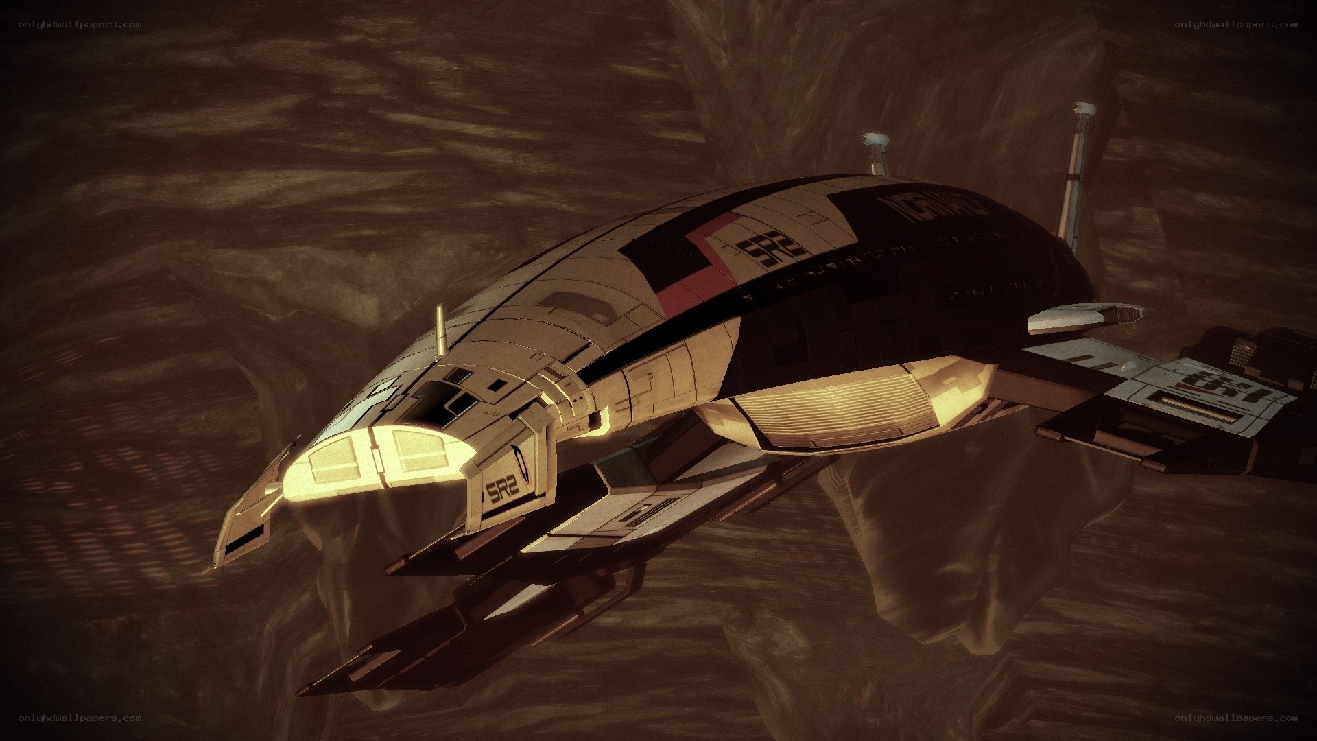 futuristic spacecraft in canyon