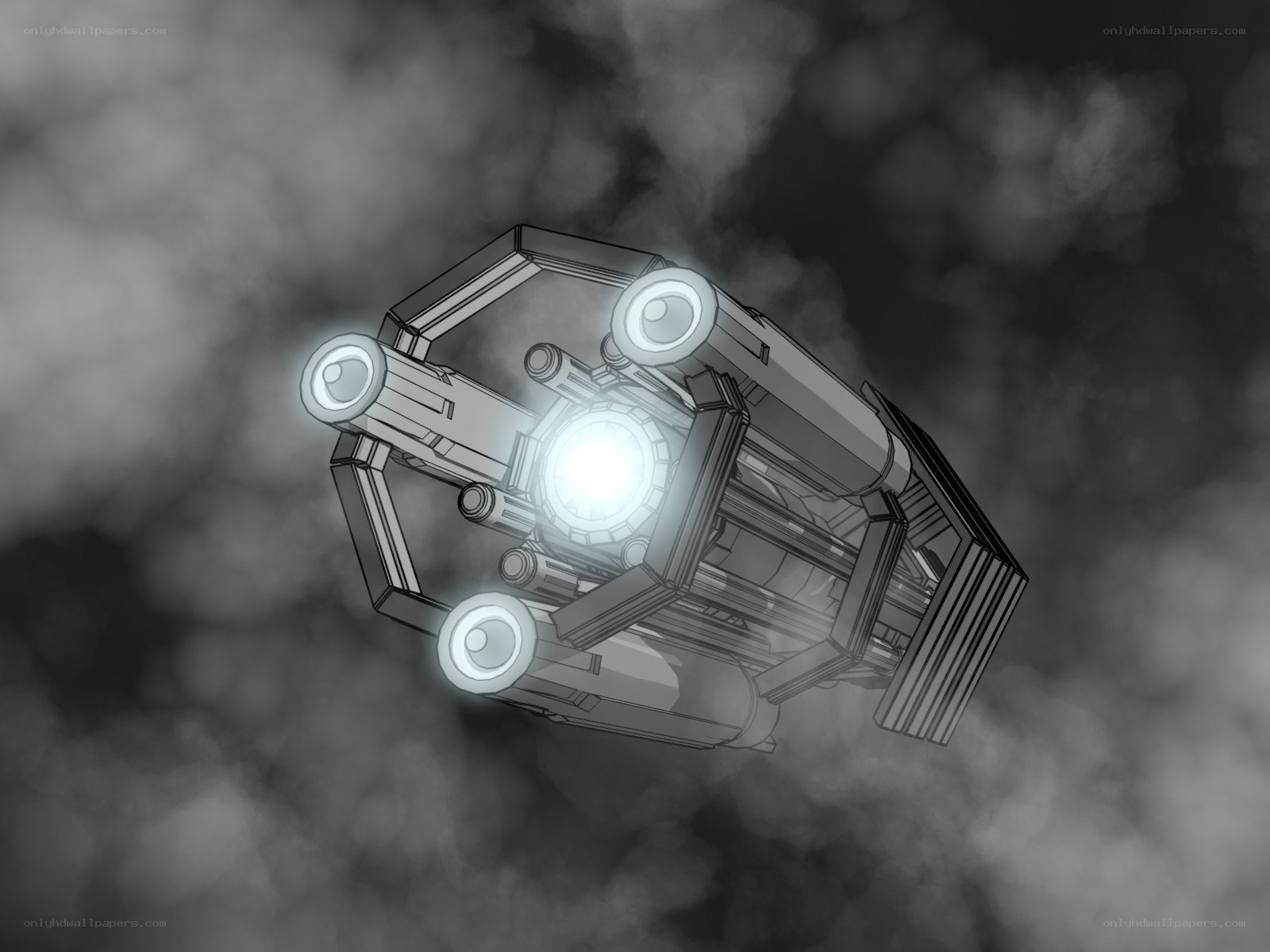futuristic spacecraft in clouds