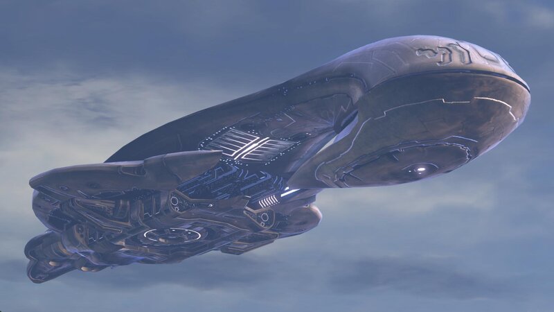 futuristic spacecraft in flight
