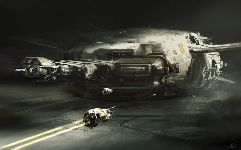 Futuristic spacecraft in flight