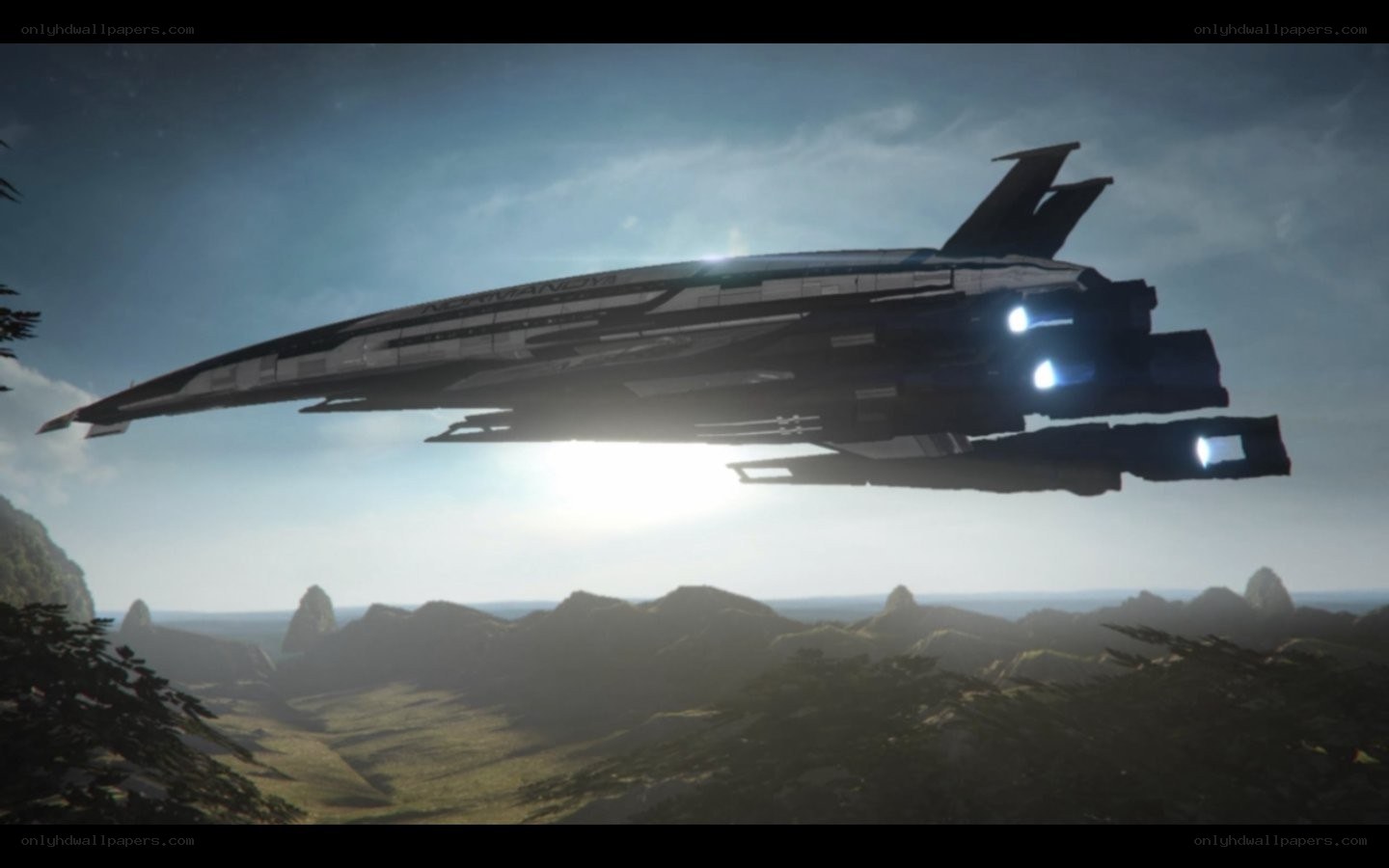 futuristic spacecraft in flight