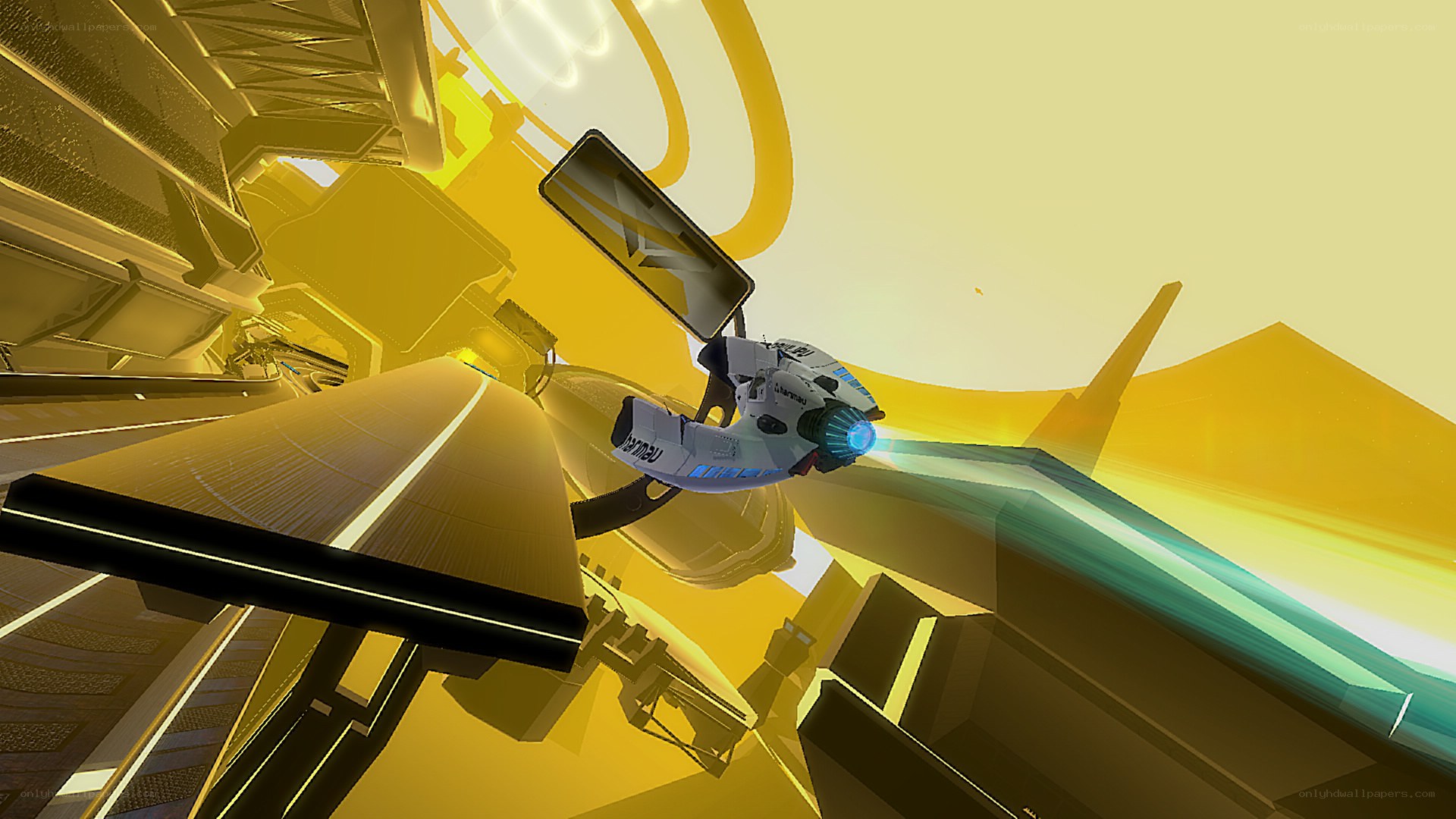 futuristic spacecraft in golden structure